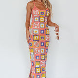 Bali Babe Crochet Maxi Dress Pink Multi