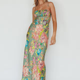 From Above V-Back Midi Dress Floral Green