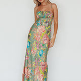 From Above V-Back Midi Dress Floral Green
