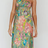 From Above V-Back Midi Dress Floral Green
