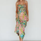 From Above V-Back Midi Dress Floral Green