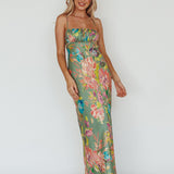 From Above V-Back Midi Dress Floral Green