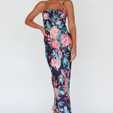 From Above V-Back Midi Dress Floral Navy