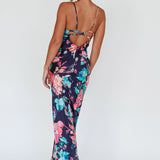 From Above V-Back Midi Dress Floral Navy