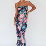 From Above V-Back Midi Dress Floral Navy