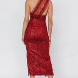 Doniella One-Shoulder Split Sequin Maxi Dress Wine
