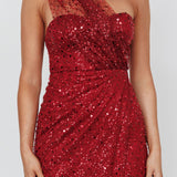 Doniella One-Shoulder Split Sequin Maxi Dress Wine