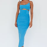 Tavia Cut-Out Ruched Midi Dress Blue