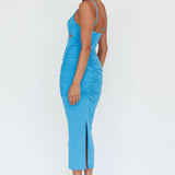 Tavia Cut-Out Ruched Midi Dress Blue