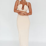 Winter Garden U-Neckline Maxi Dress Beige