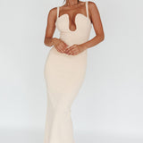 Winter Garden U-Neckline Maxi Dress Beige