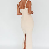 Winter Garden U-Neckline Maxi Dress Beige