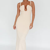 Winter Garden U-Neckline Maxi Dress Beige