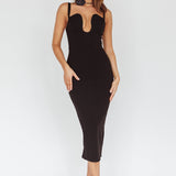 Winter Garden U-Neckline Maxi Dress Black