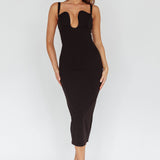 Winter Garden U-Neckline Maxi Dress Black