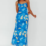 Nerida Twist Back Maxi Dress Print Blue
