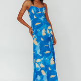 Nerida Twist Back Maxi Dress Print Blue