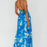 Nerida Twist Back Maxi Dress Print Blue