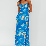 Nerida Twist Back Maxi Dress Print Blue