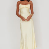 Nerida Twist Back Satin Maxi Dress Lemon