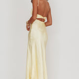 Nerida Twist Back Satin Maxi Dress Lemon