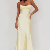 Nerida Twist Back Satin Maxi Dress Lemon