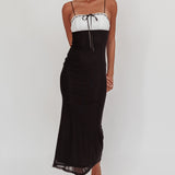 Nerida Bow Bust Mesh Maxi Dress Black