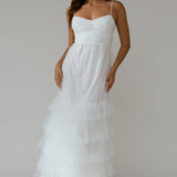 Nerida Twist Back Frill Trim Mesh Maxi Dress White