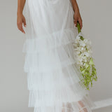 Nerida Twist Back Frill Trim Mesh Maxi Dress White