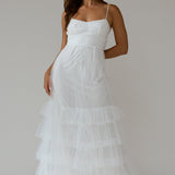 Nerida Twist Back Frill Trim Mesh Maxi Dress White