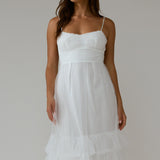 Nerida Twist Back Frill Trim Mesh Maxi Dress White