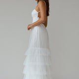 Nerida Twist Back Frill Trim Mesh Maxi Dress White