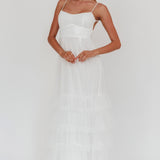 Nerida Twist Back Frill Trim Mesh Maxi Dress White