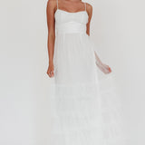 Nerida Twist Back Frill Trim Mesh Maxi Dress White