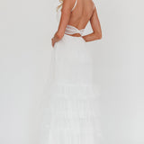 Nerida Twist Back Frill Trim Mesh Maxi Dress White