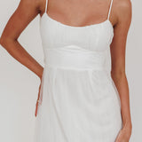 Nerida Twist Back Frill Trim Mesh Maxi Dress White