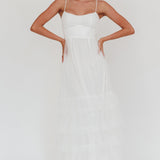 Nerida Twist Back Frill Trim Mesh Maxi Dress White