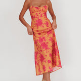 Nerida Low Back Twist Floral Maxi Dress Orange