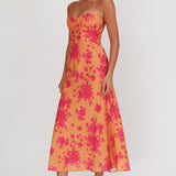 Nerida Low Back Twist Floral Maxi Dress Orange