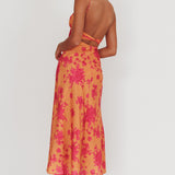 Nerida Low Back Twist Floral Maxi Dress Orange