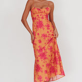 Nerida Low Back Twist Floral Maxi Dress Orange