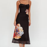 Nerida Gathered Bust Maxi Dress Flowers Black