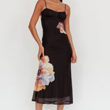 Nerida Gathered Bust Maxi Dress Flowers Black