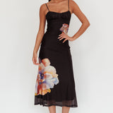 Nerida Gathered Bust Maxi Dress Flowers Black