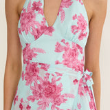 Nerida Waist Tie Asymmetric Dress Floral Ice Blue