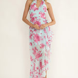 Nerida Waist Tie Asymmetric Dress Floral Ice Blue