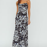 Nerida Twist Back Maxi Dress Swirl Black