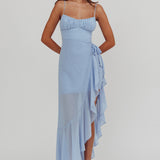 Nerida Waist Tie Asymmetric Dress Steel Blue