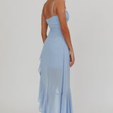 Nerida Waist Tie Asymmetric Dress Steel Blue