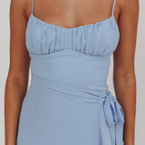 Nerida Waist Tie Asymmetric Dress Steel Blue